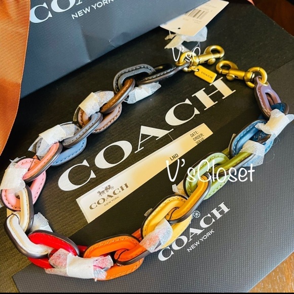 ❤️NWT Coach Pride Rainbow Leather Covered Short Chain Strap Glovetanned Leather - Picture 3 of 9